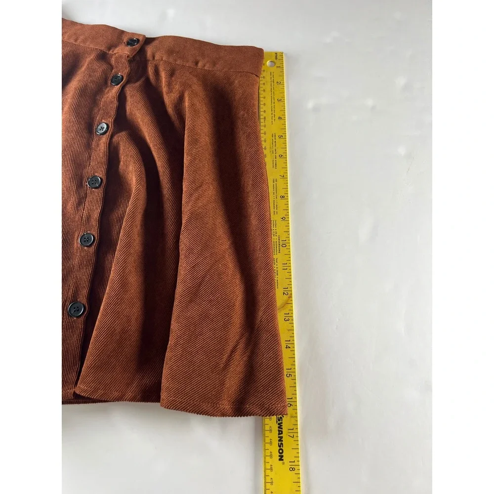 Shein Brown Corduroy Button Front Mini Skirt Womens XS Party Casual Rust Country